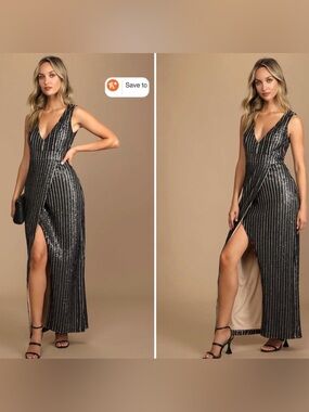 Lulus Black Sequin V-Neck Wrap Maxi Dress